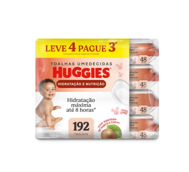 Kit Lenços Umedecidos Huggies Hidratação e Nutrição - 4 pacotes 192 lenços