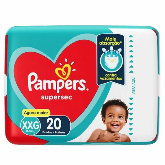 FRALDA DESCARTáVEL PAMPERS SUPERSEC TAMANHO XXG - 8 PACOTES COM 20 FRALDAS - TOTAL 160 TIRAS