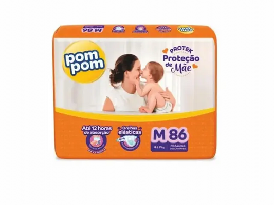 FRALDA POMPOM INFANTIL PROTEçãO DE MãE M 86 UNIDADES